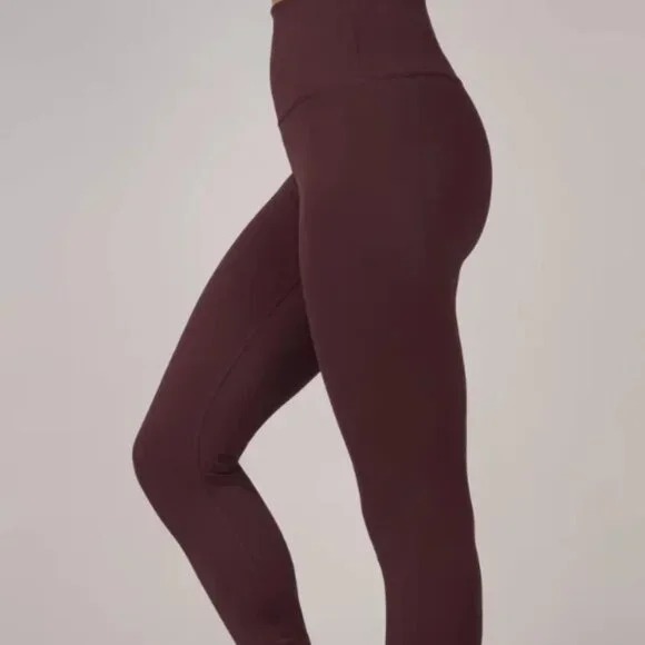 Yogalicious Lux Purple Hi-Rise Elastic Free Waistband Yoga Pants Leggings Sz M - Picture 1 of 11